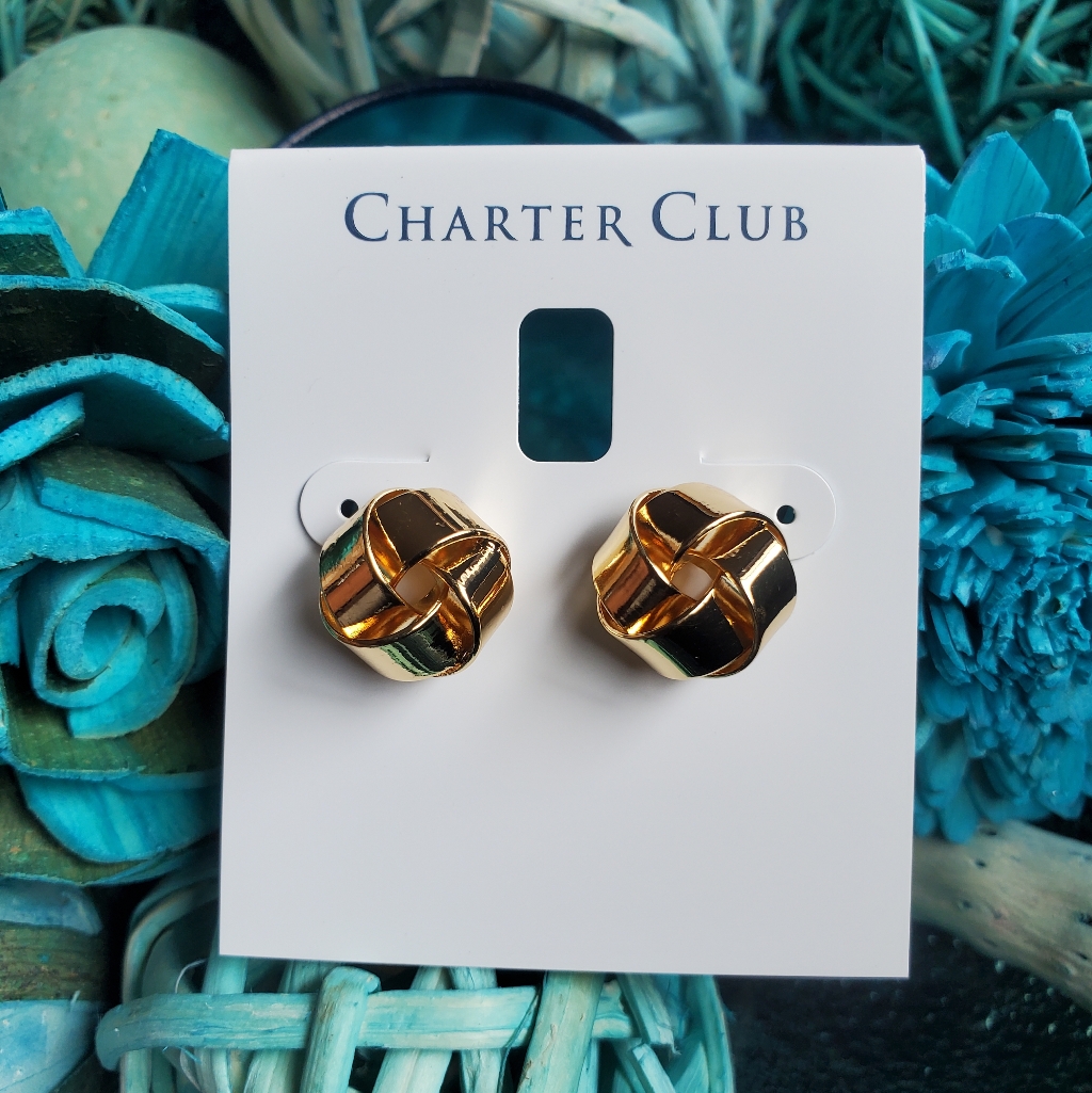 Gold-Tone Ribbon Stud Earrings 24$
